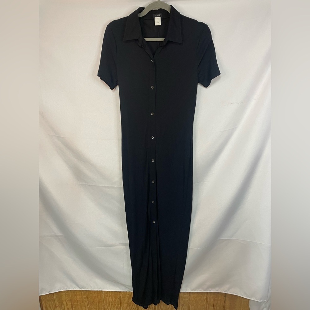 J Crew black maxi dress, buttons all the way down and somewhat fitted and sheer